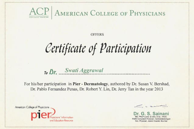 Dr. Swati Agarwal Certification