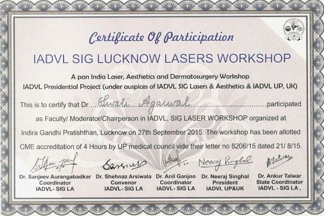 Dr. Swati Agarwal Certification