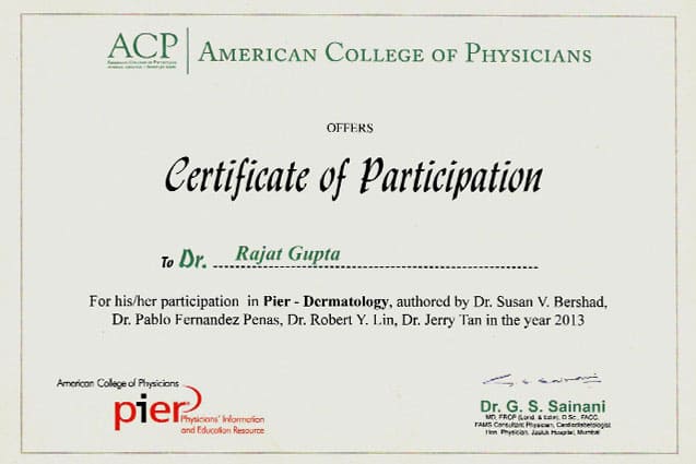 Dr. Rajat Gupta Certification