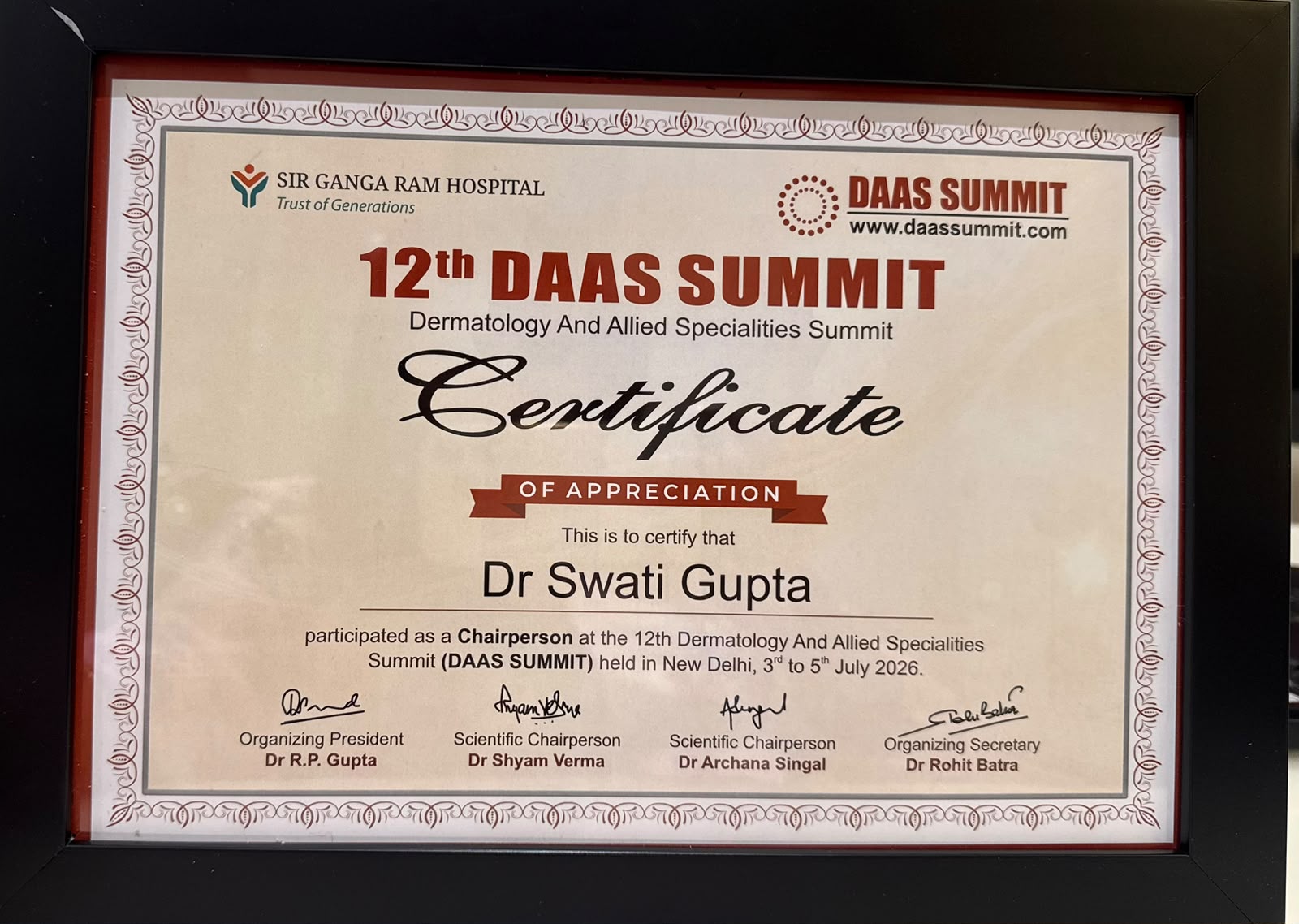 Dr. Swati Agarwal Certification