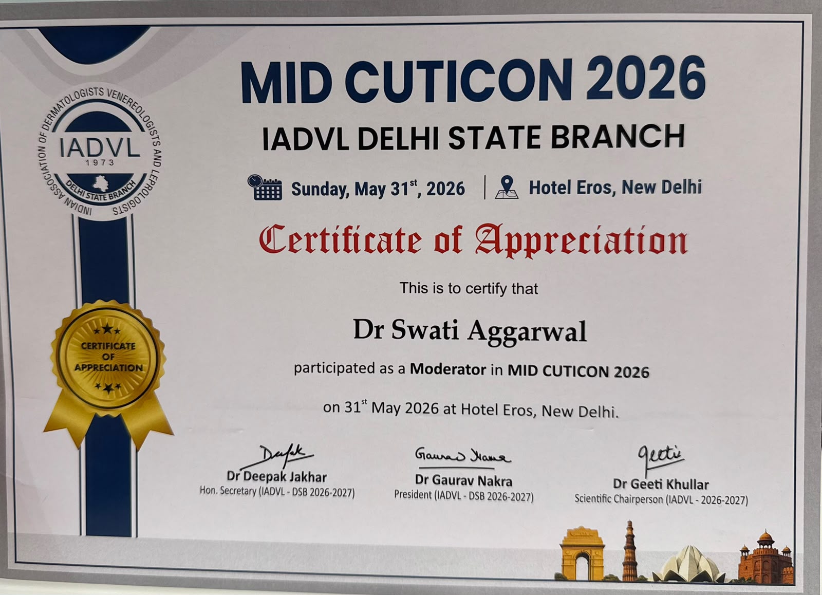 Dr. Swati Agarwal Certification