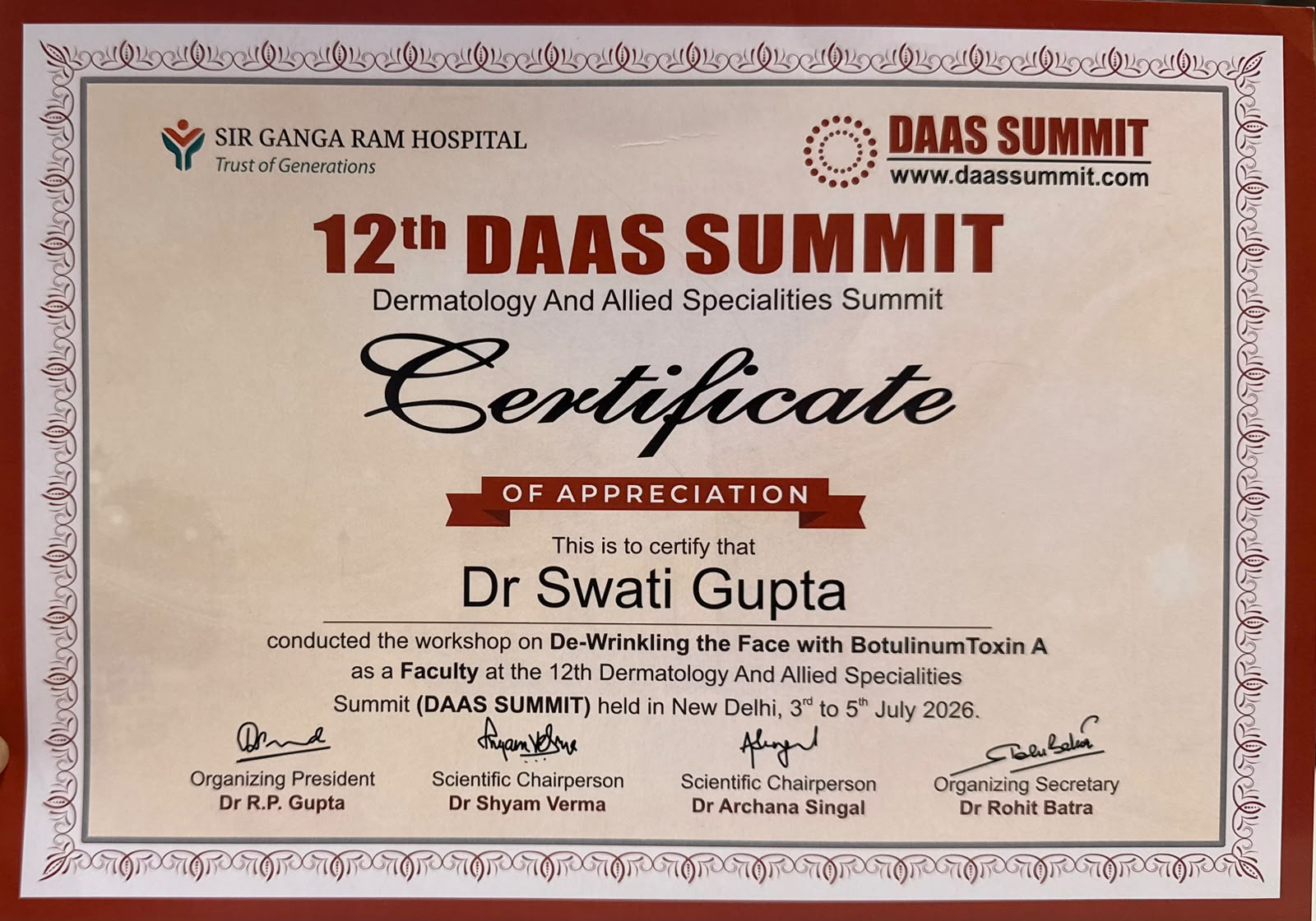 Dr. Swati Agarwal Certification