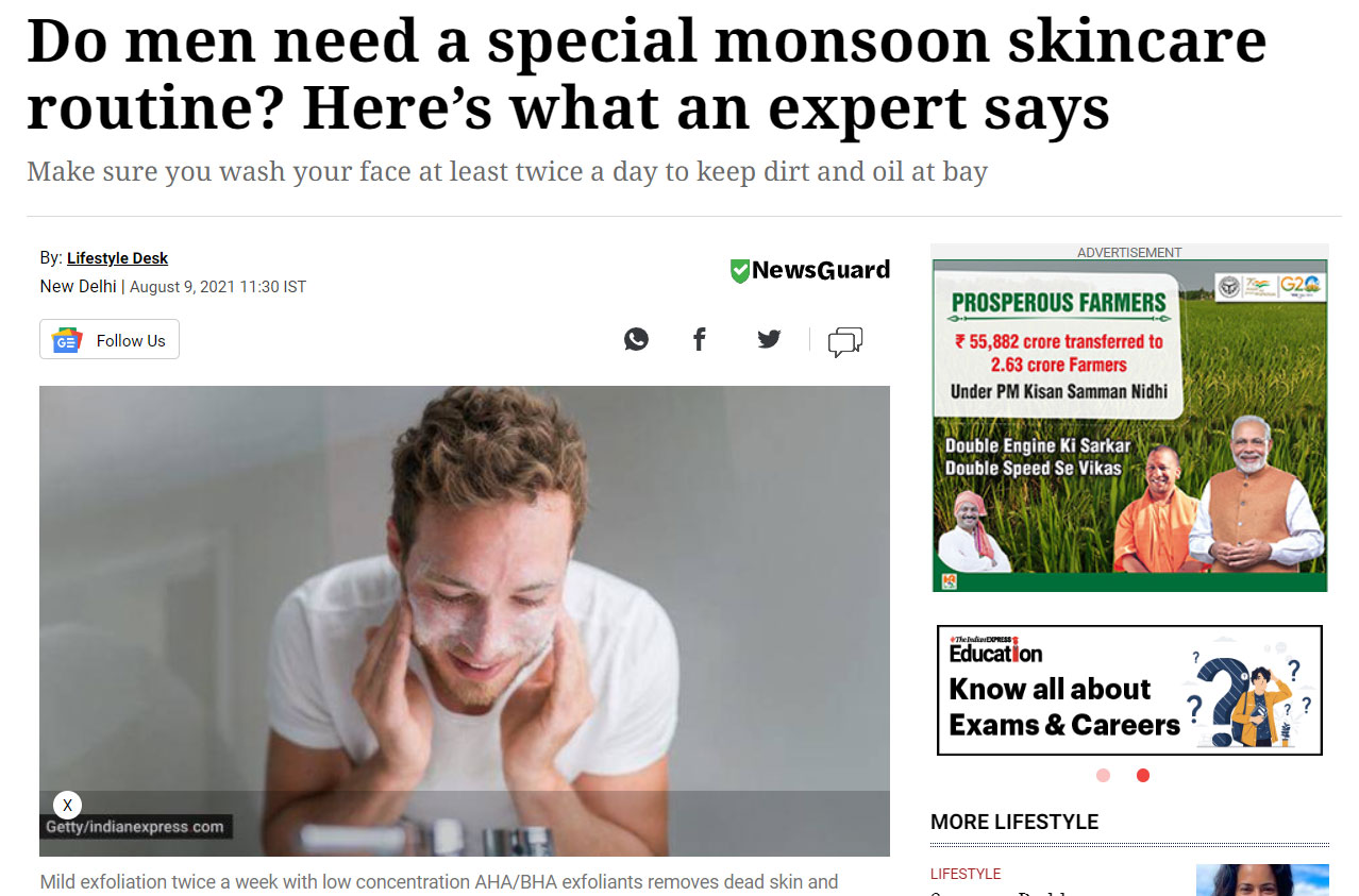 skincare, skincare tips, skincare tips for men, men and skincare, monsoon skincare, monsoon skincare tips for men, how can men take care of their skin, indian express news